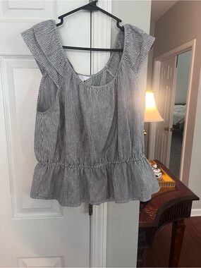 Time and Tru Black & White Striped Peplum Sleeveless Top